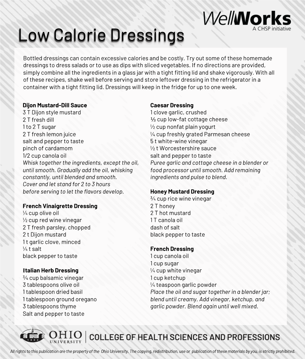 Low Calorie Dressings