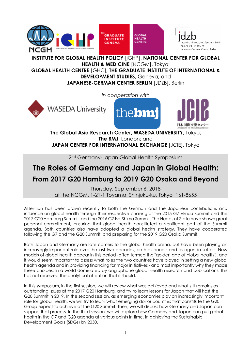 The Roles of Germany and Japan in Global Health