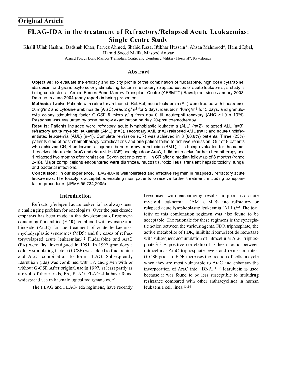 FLAG-IDA in the Treatment of Refractory/Relapsed Acute