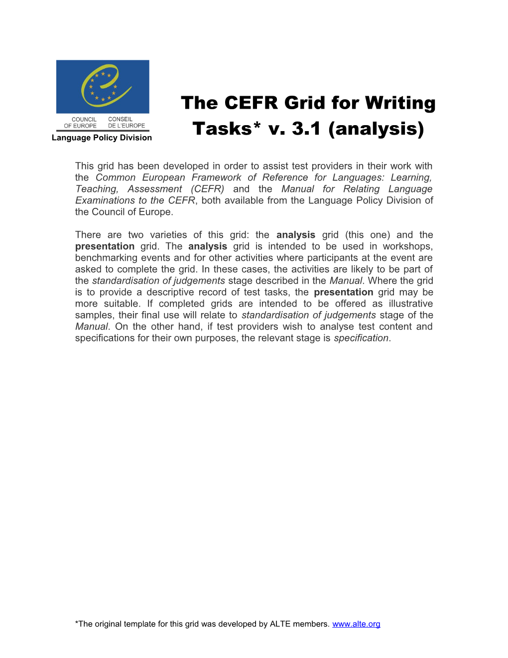 The ALTE Grid for the Analysis of Writing Tasks