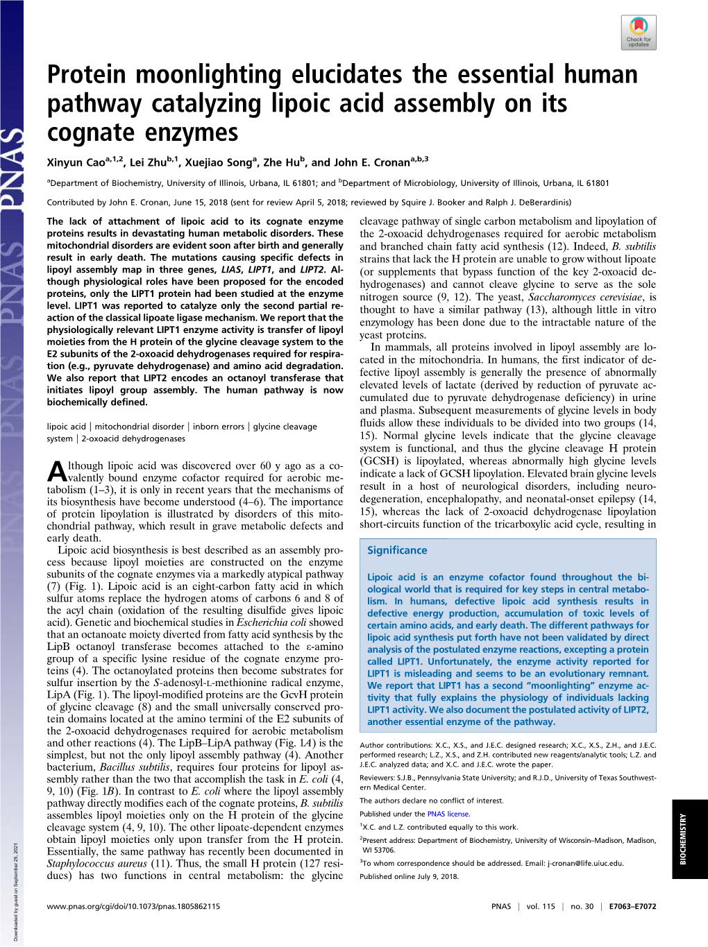 Protein Moonlighting Elucidates the Essential Human Pathway Catalyzing Lipoic Acid Assembly on Its Cognate Enzymes