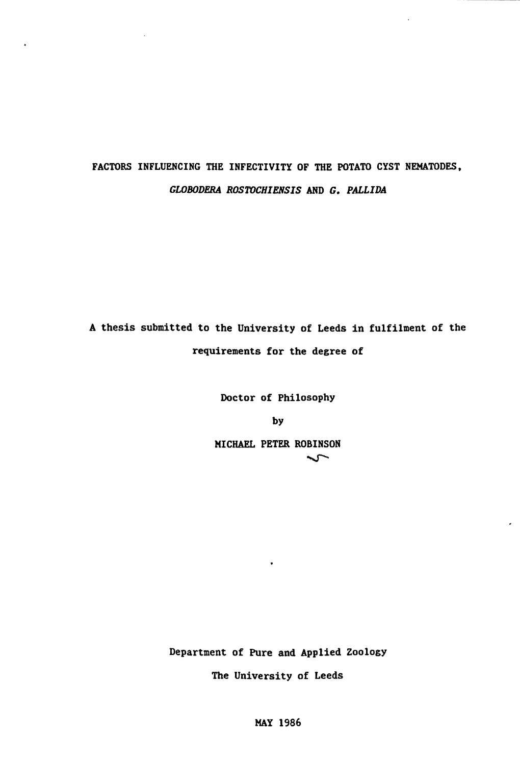 A Thesis Submitted to the University of Leeds in Fulfilment of the by The