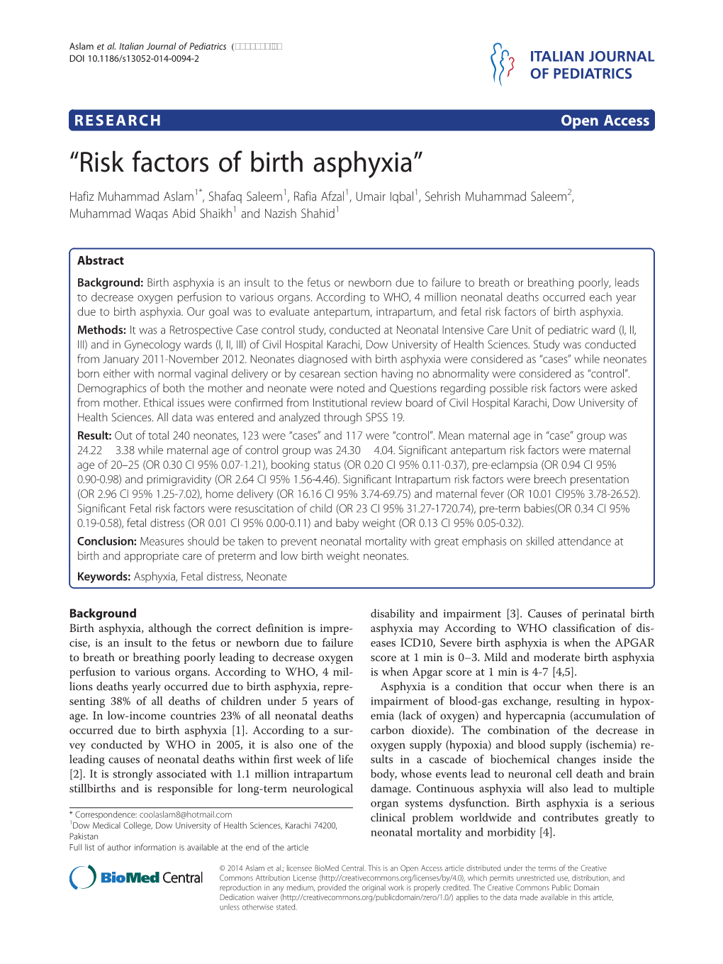 “Risk Factors of Birth Asphyxia”