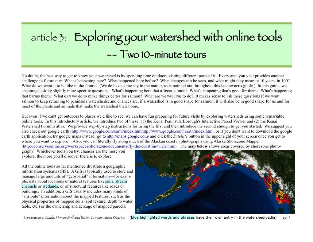 Article 3: Exploring Your Watershed with Online Tools -- Two 10-Minute Tours