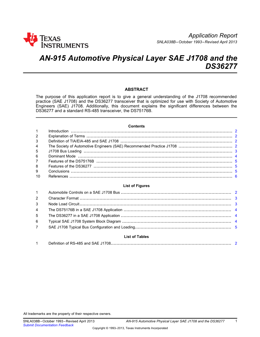 AN-915 Automotive Physical Layer SAE J1708 and the DS36277