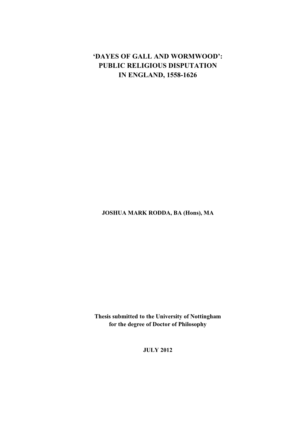 Public Religious Disputation in England, 1558-1626