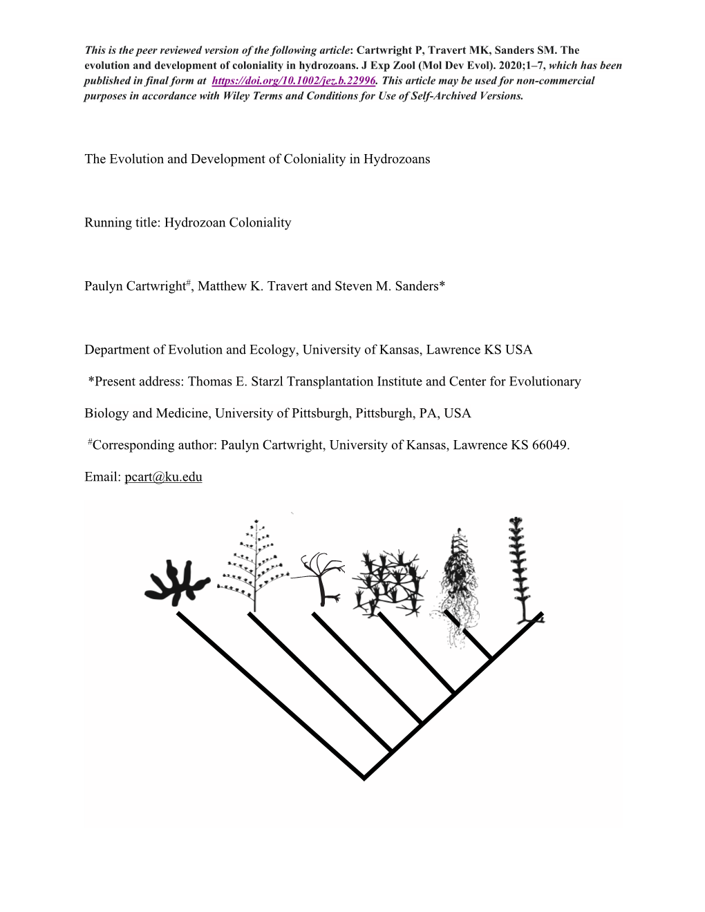 Hydrozoan Coloniality Paulyn Cartwright