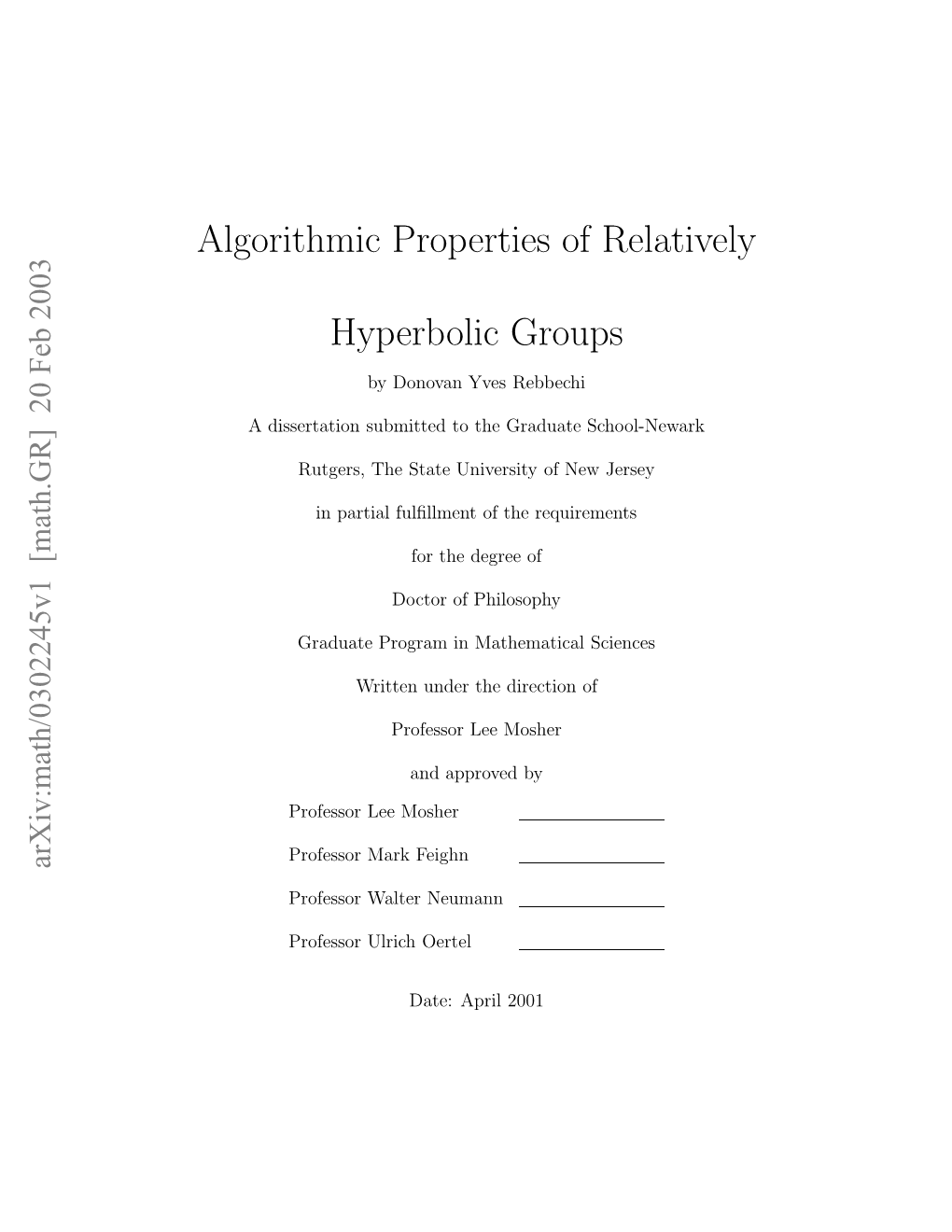 Algorithmic Properties of Relatively Hyperbolic Groups