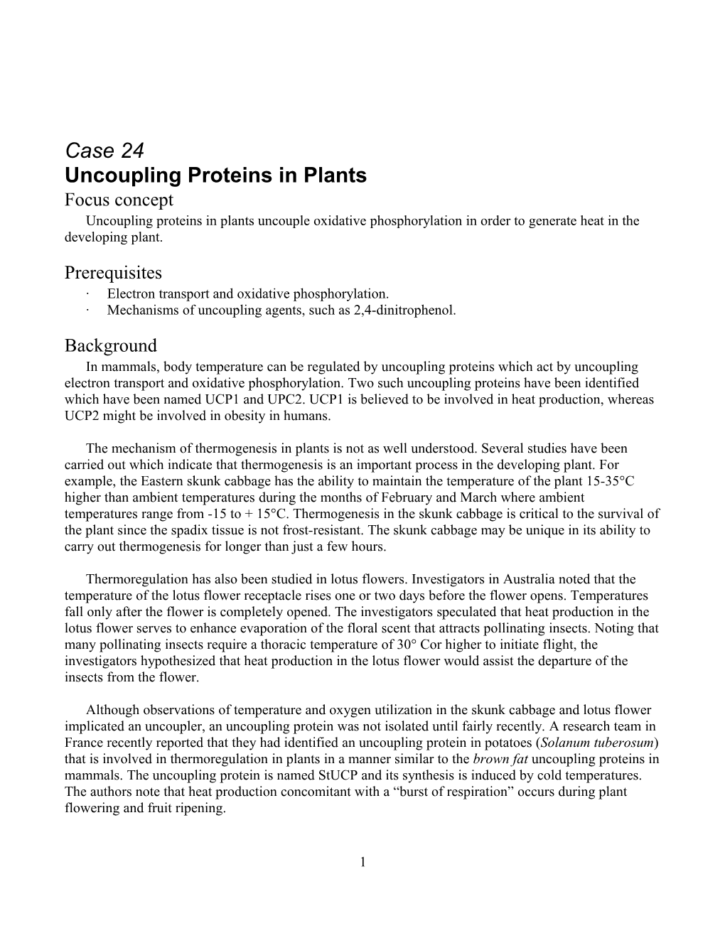 Uncoupling Proteins in Plants