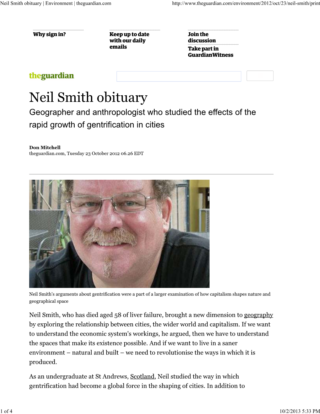 Neil Smith Obituary | Environment | Theguardian.Com