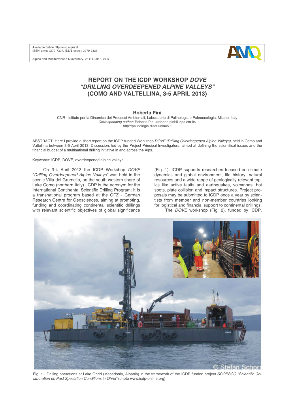 Report on the Icdp Workshop Dove “Drilling Overdeepened Alpine Valleys” (Como and Valtellina, 3-5 April 2013)