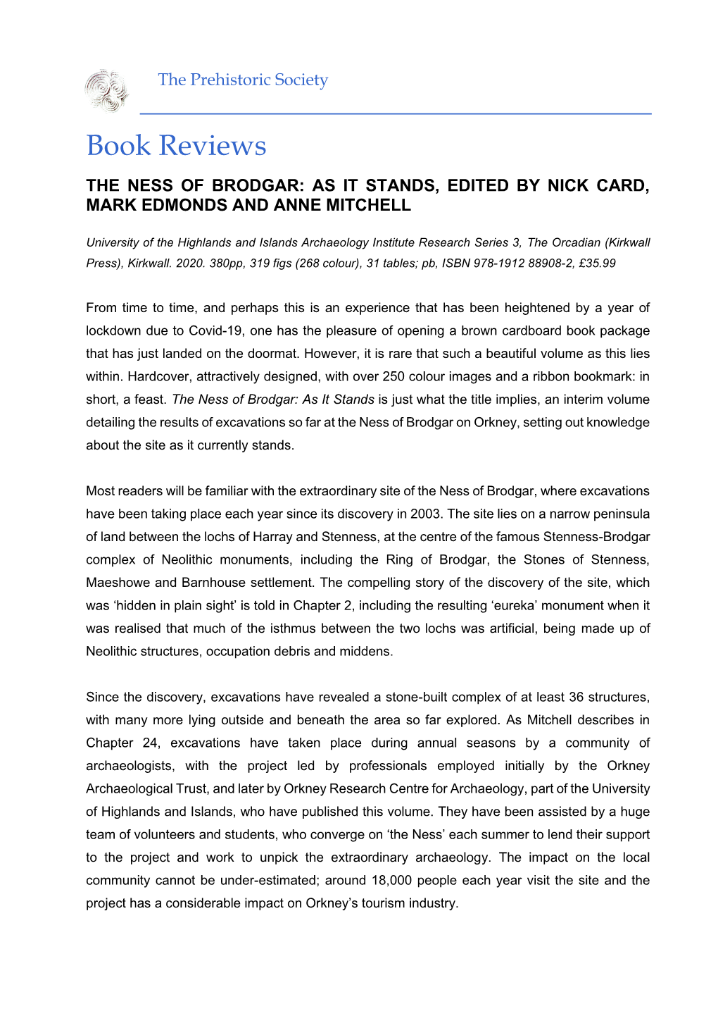 The Ness of Brodgar: As It Stands, Edited by Nick Card, Mark Edmonds and Anne Mitchell