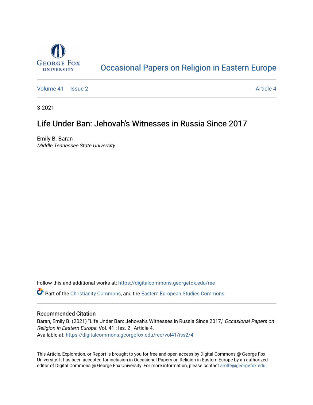 Life Under Ban: Jehovah's Witnesses in Russia Since 2017