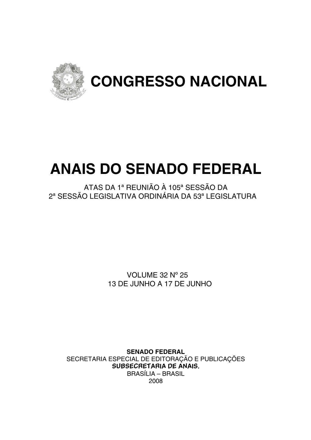 Congresso Nacional Anais Do Senado Federal