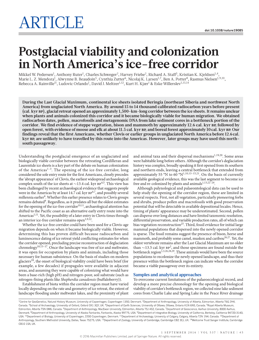 Postglacial Viability and Colonization in North America's Ice-Free Corridor