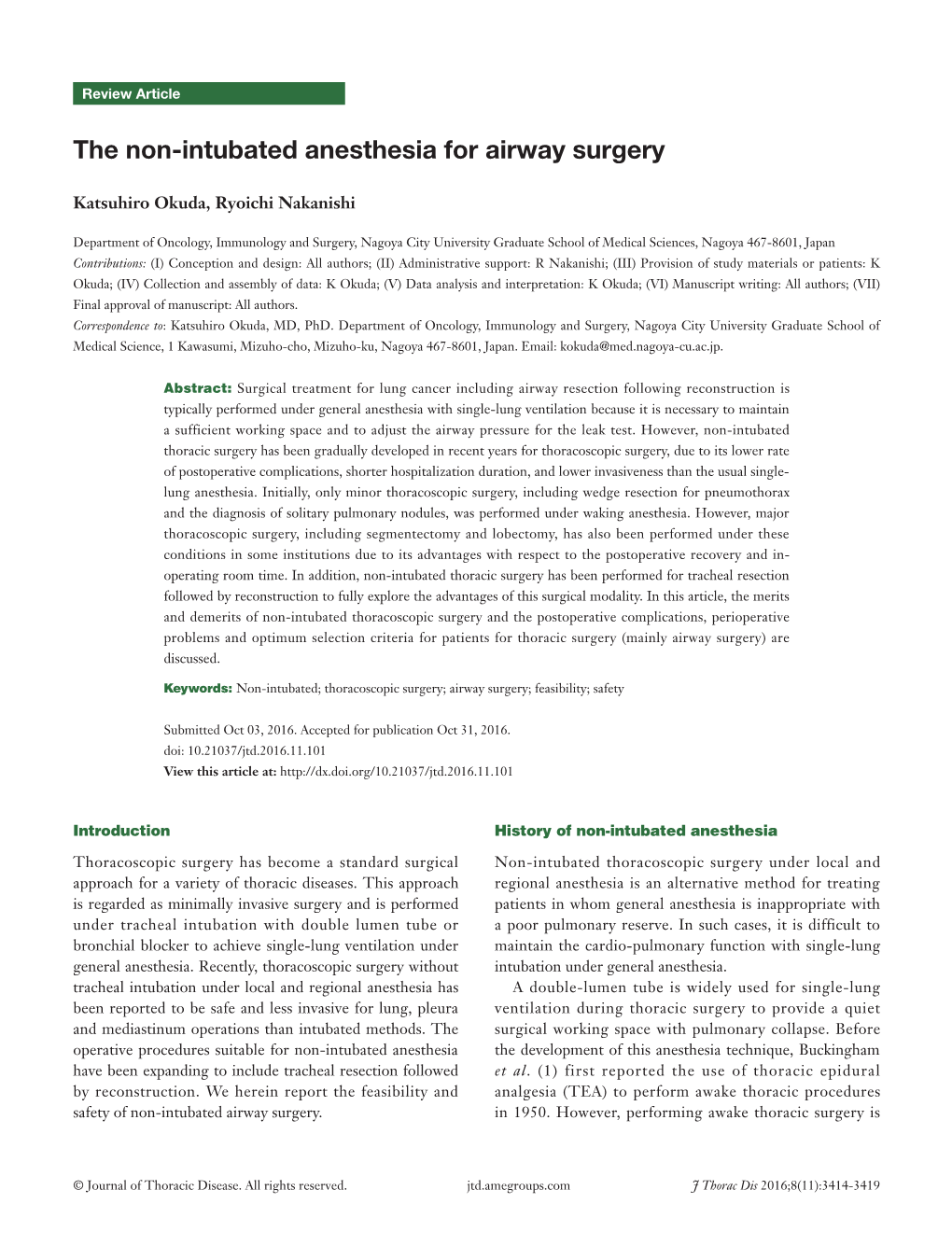 The Non-Intubated Anesthesia for Airway Surgery