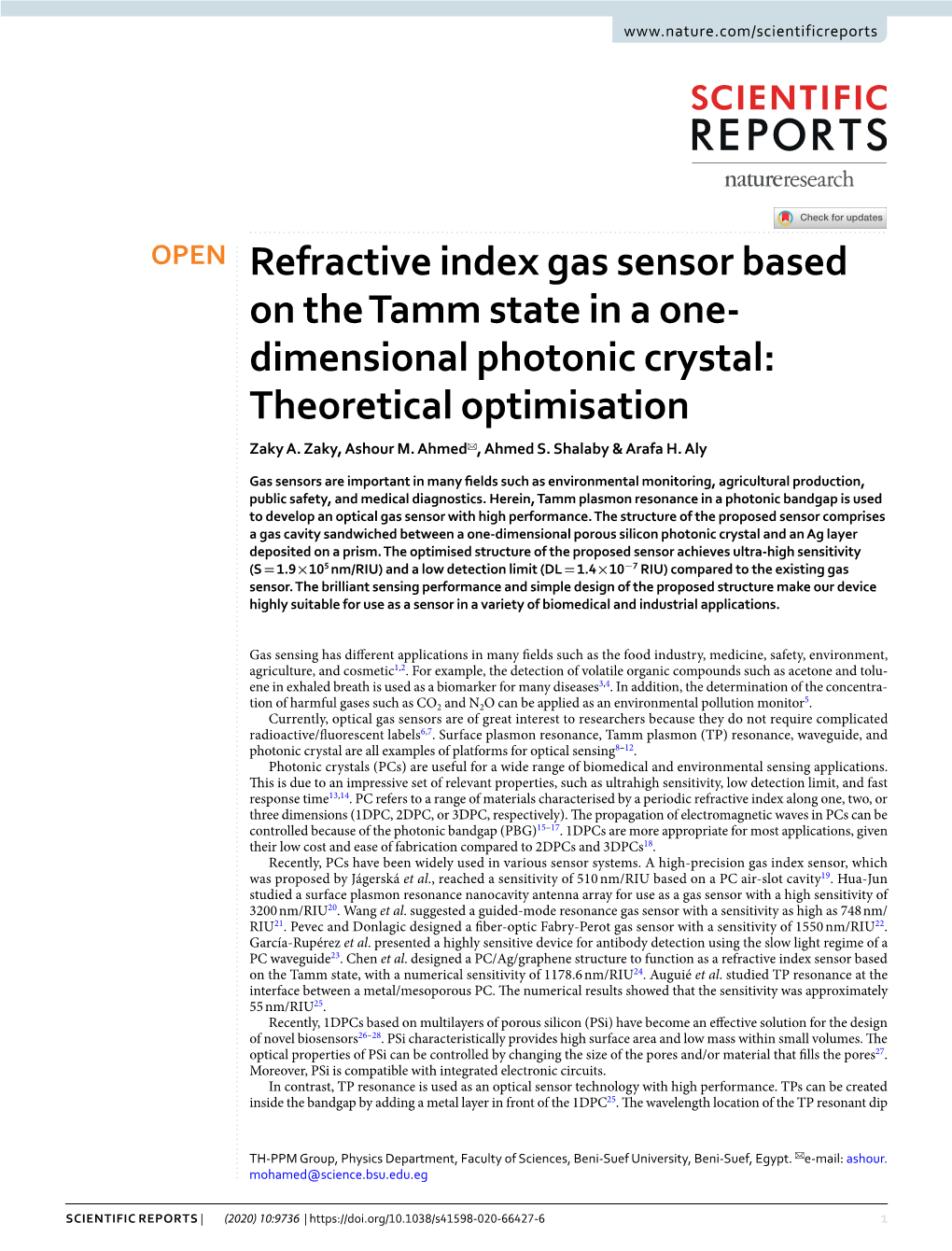 Refractive Index Gas Sensor Based on the Tamm State in a One-Dimensional Photonic Crystal