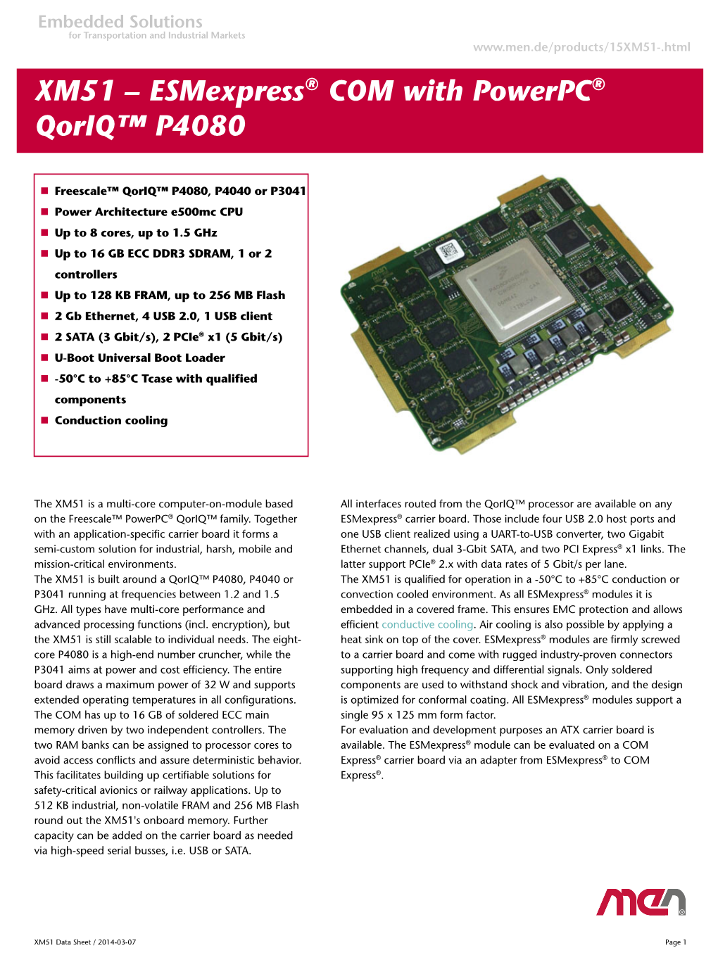 XM51 – Esmexpress® COM with Powerpc® Qoriq™ P4080