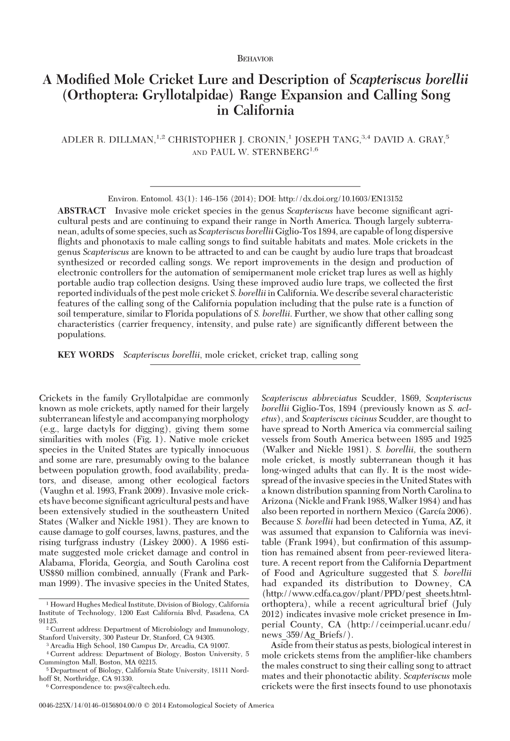 A Modified Mole Cricket Lure and Description of Scapteriscus Borellii