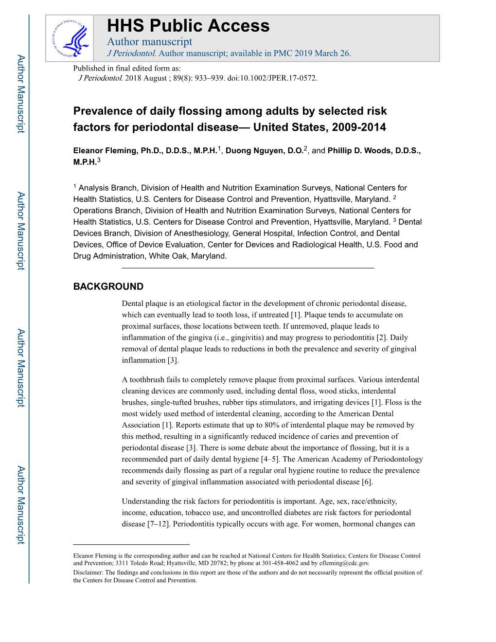 Prevalence of Daily Flossing Among Adults by Selected Risk Factors for Periodontal Disease— United States, 2009-2014