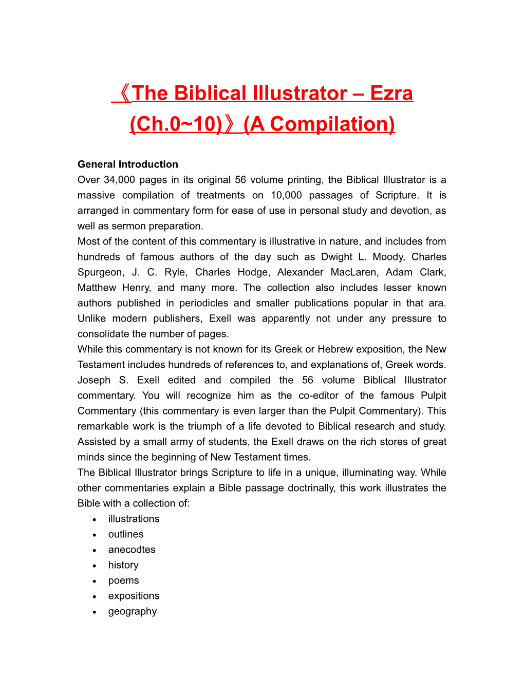 The Biblical Illustrator Ezra (Ch.0 10) (A Compilation)