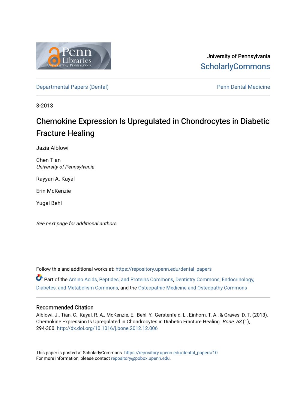 Chemokine Expression Is Upregulated in Chondrocytes in Diabetic Fracture Healing