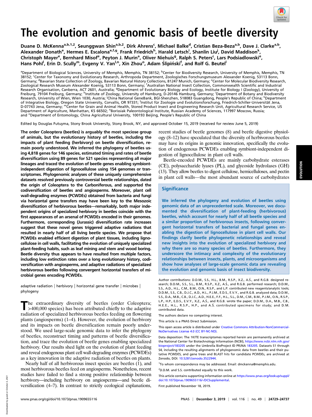 The Evolution and Genomic Basis of Beetle Diversity