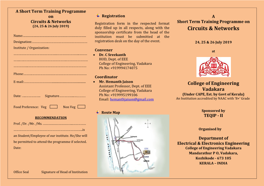 A Short Term Training Programme on Circuits & Networks