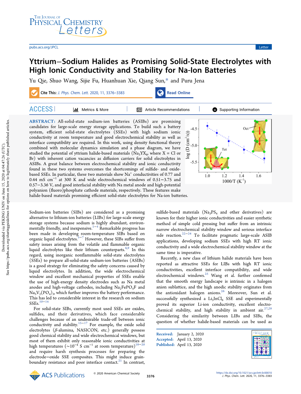 Yttrium−Sodium Halides As Promising Solid-State Electrolytes with High Ionic Conductivity and Stability for Na-Ion Batteries