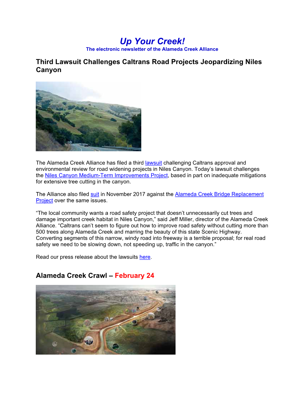 Up Your Creek! the Electronic Newsletter of the Alameda Creek Alliance