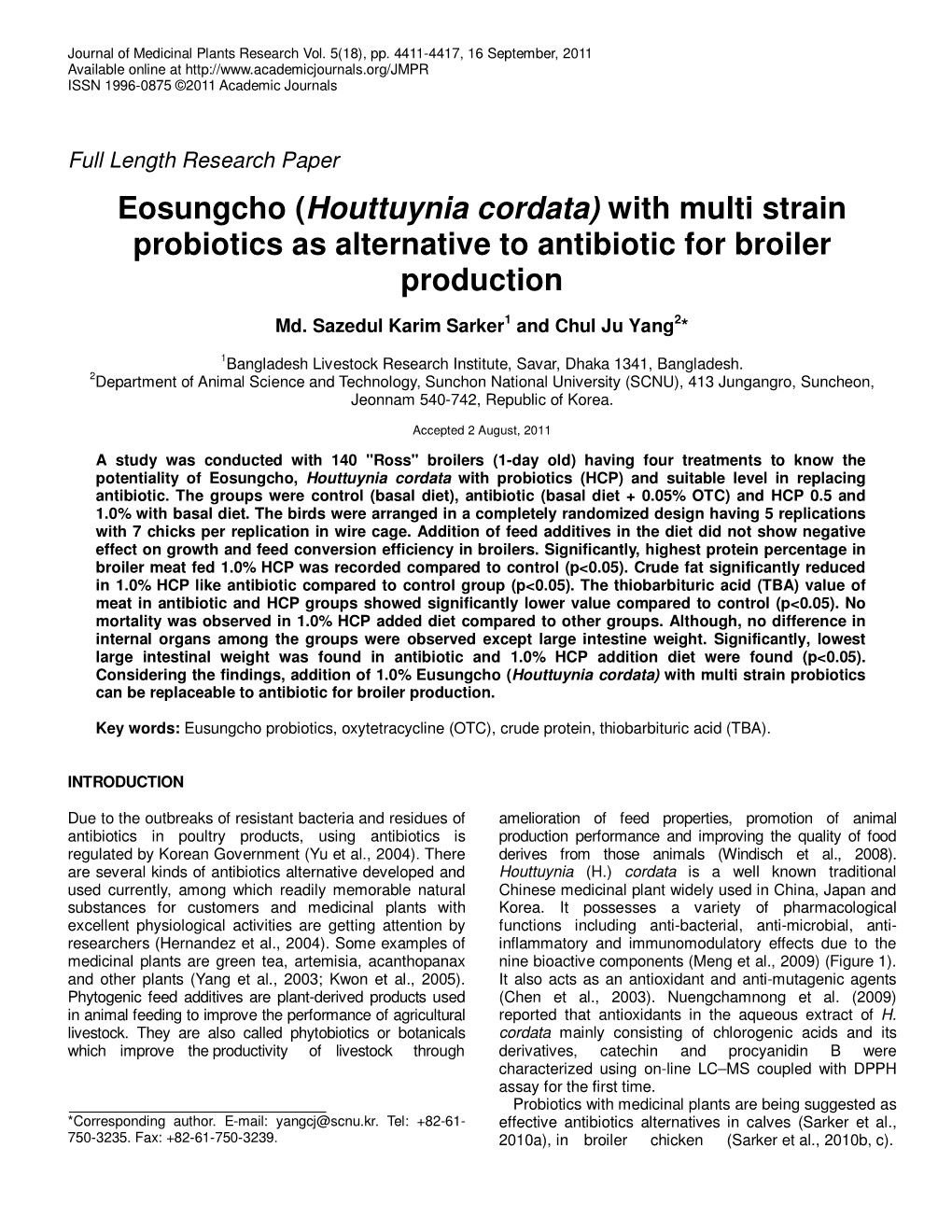 Houttuynia Cordata) with Multi Strain Probiotics As Alternative to Antibiotic for Broiler Production