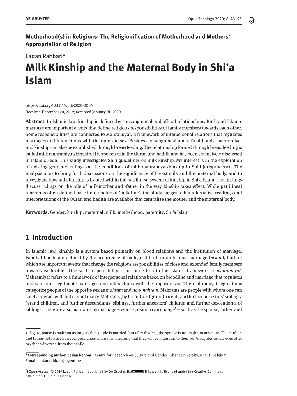 Milk Kinship and the Maternal Body in Shi'a Islam