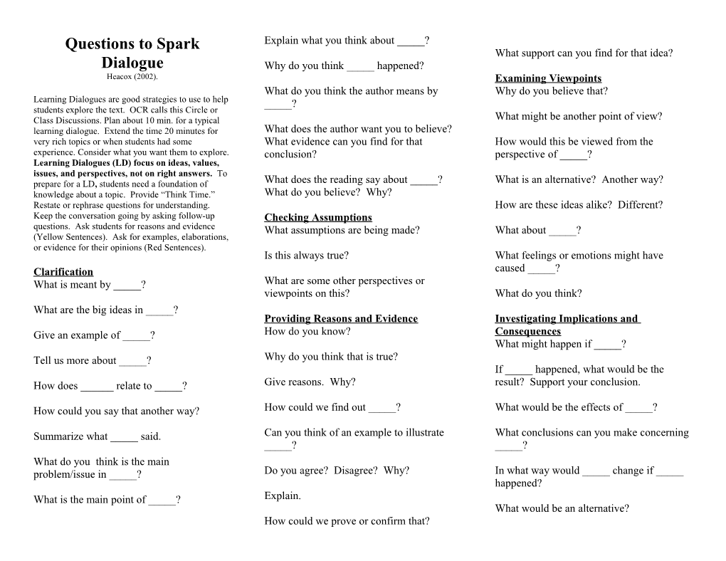 Questions to Spark Dialogue