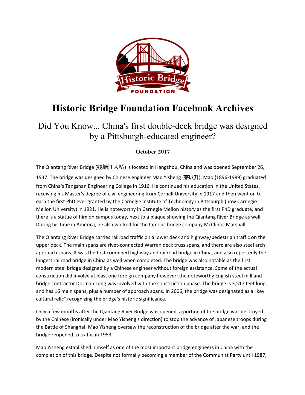 China's First Double-Deck Bridge Was Designed by a Pittsburgh-Educated Engineer?