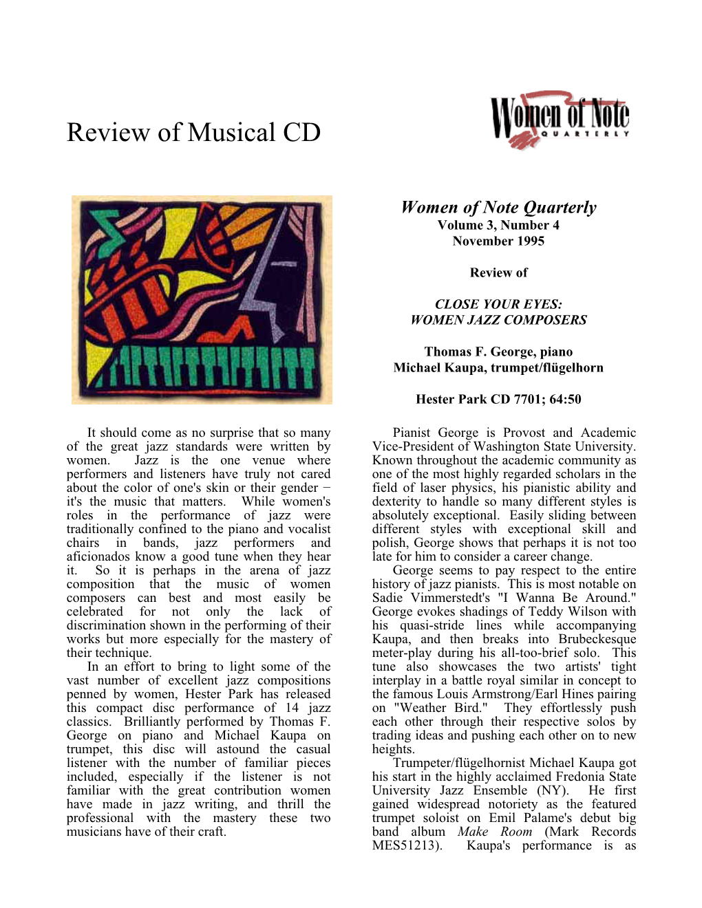 Review of Musical CD