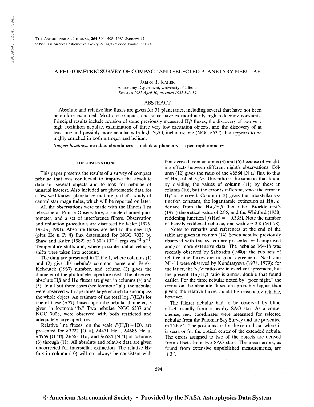 The Astrophysical Journal, 264:594-598, 1983 January 15