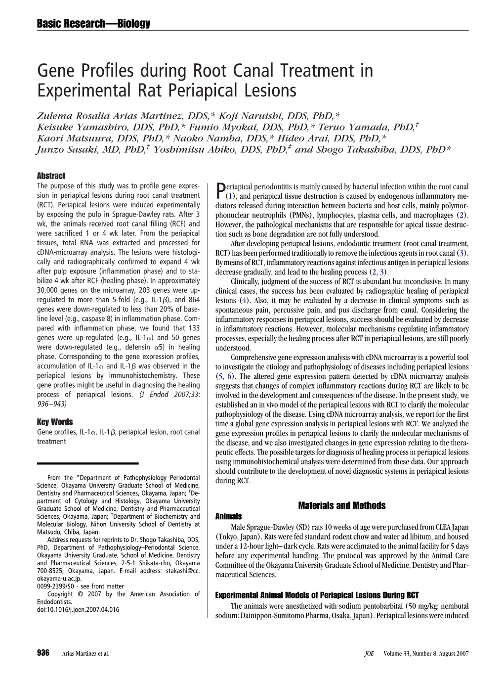 Gene Profiles During Root Canal Treatment in Experimental Rat