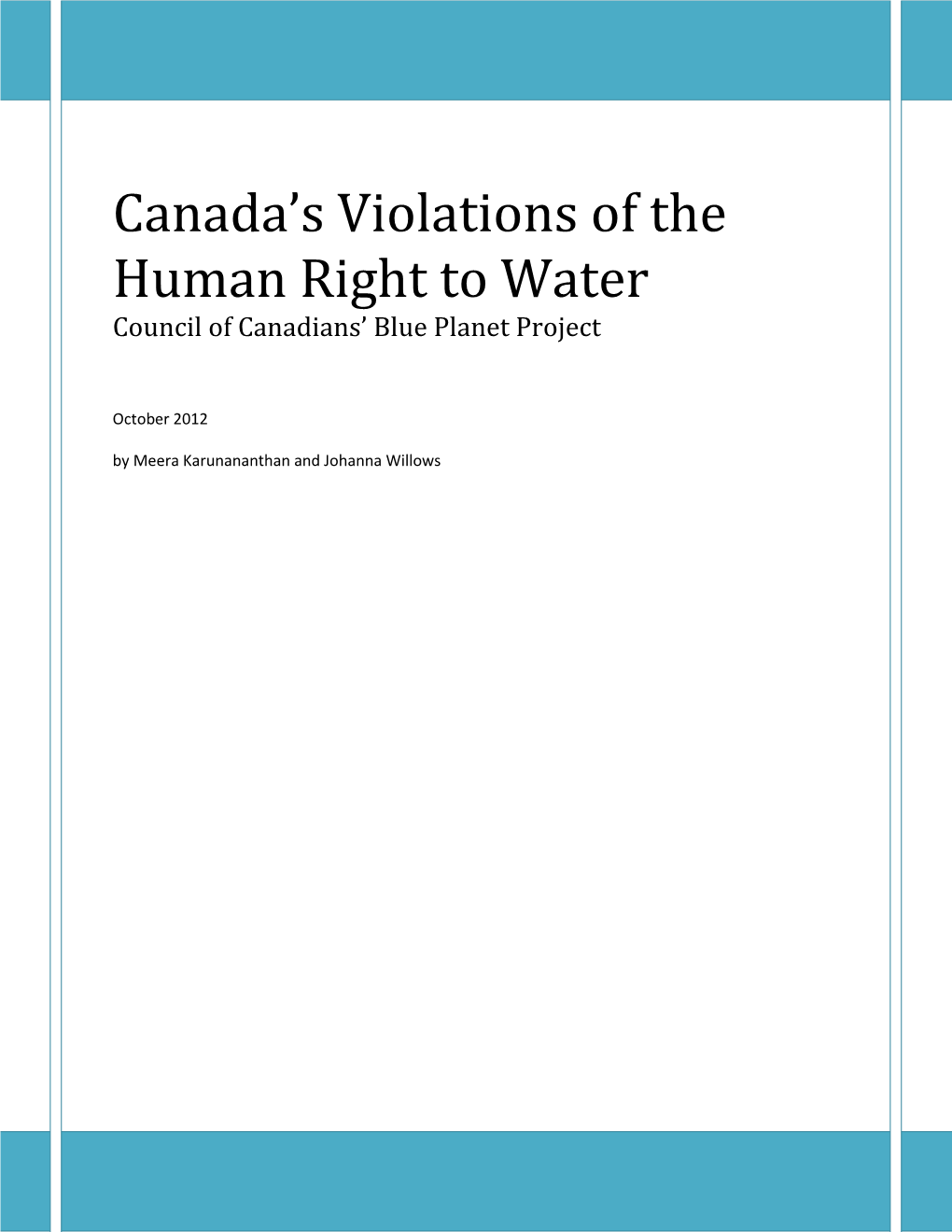 Canada's Violations of the Human Right to Water