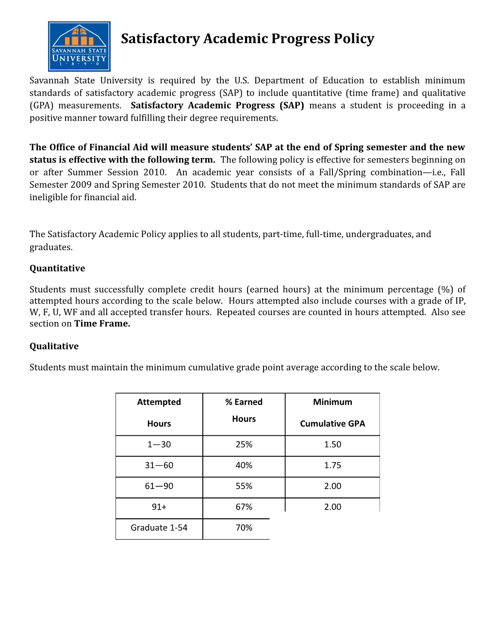 Satisfactory Academic Progress Policy