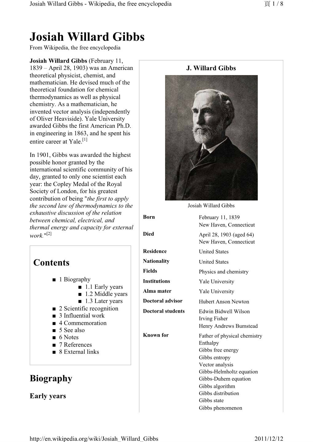 Josiah Willard Gibbs - Wikipedia, the Free Encyclopedia 頁 1 / 8