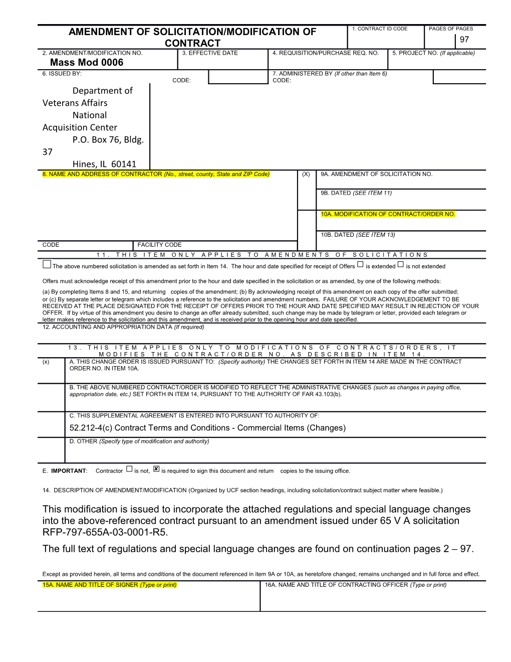 Amendment of Solicitation/Modification of Contract