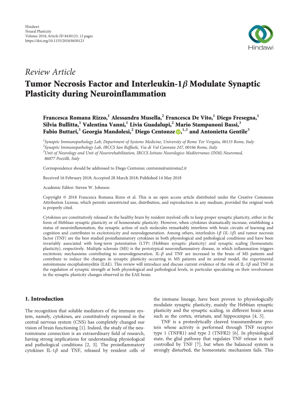 Tumor Necrosis Factor and Interleukin-1Β Modulate Synaptic Plasticity During Neuroinflammation