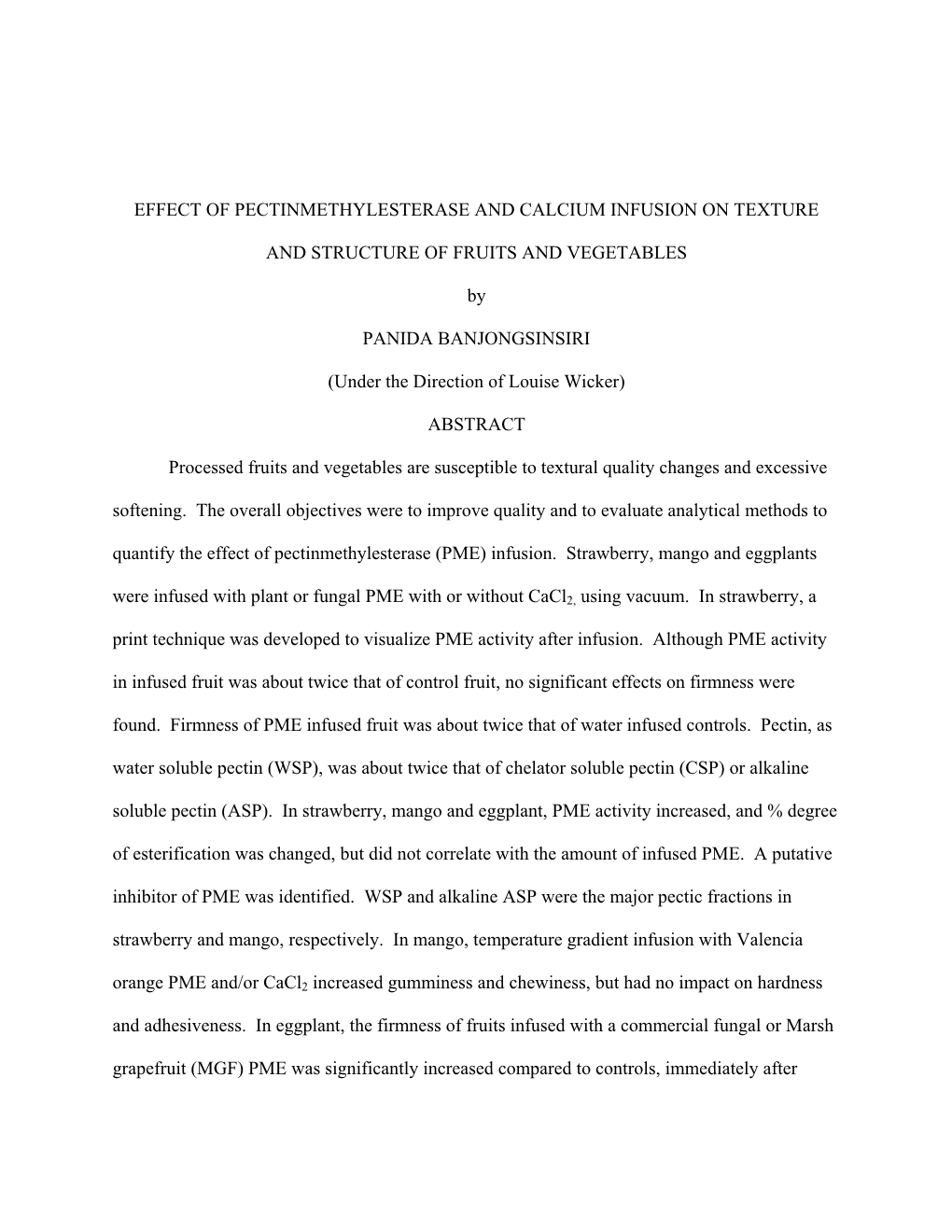 Effect of Pectinmethylesterase and Calcium Infusion on Texture