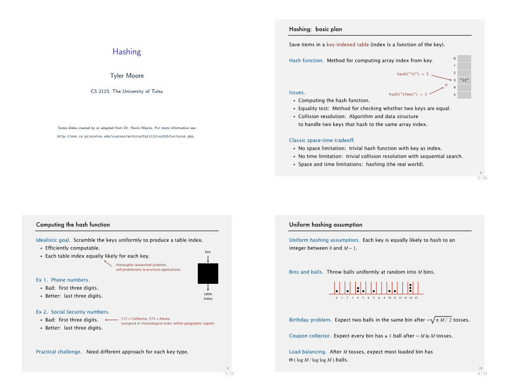 Hashing: Basic Plan