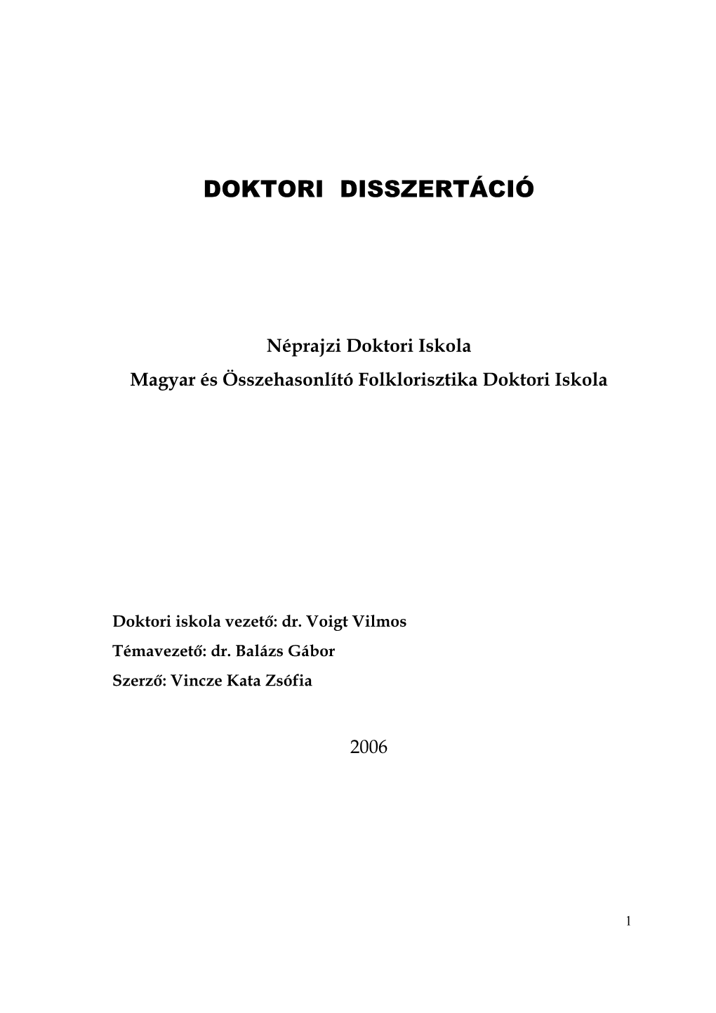 Doktori Disszertáció