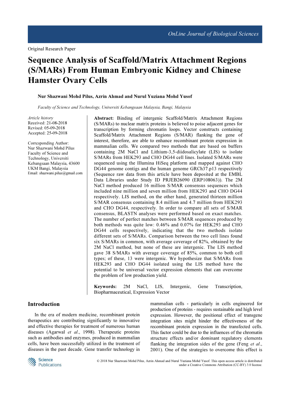 Sequence Analysis of Scaffold/Matrix Attachment Regions (S/Mars) from Human Embryonic Kidney and Chinese Hamster Ovary Cells