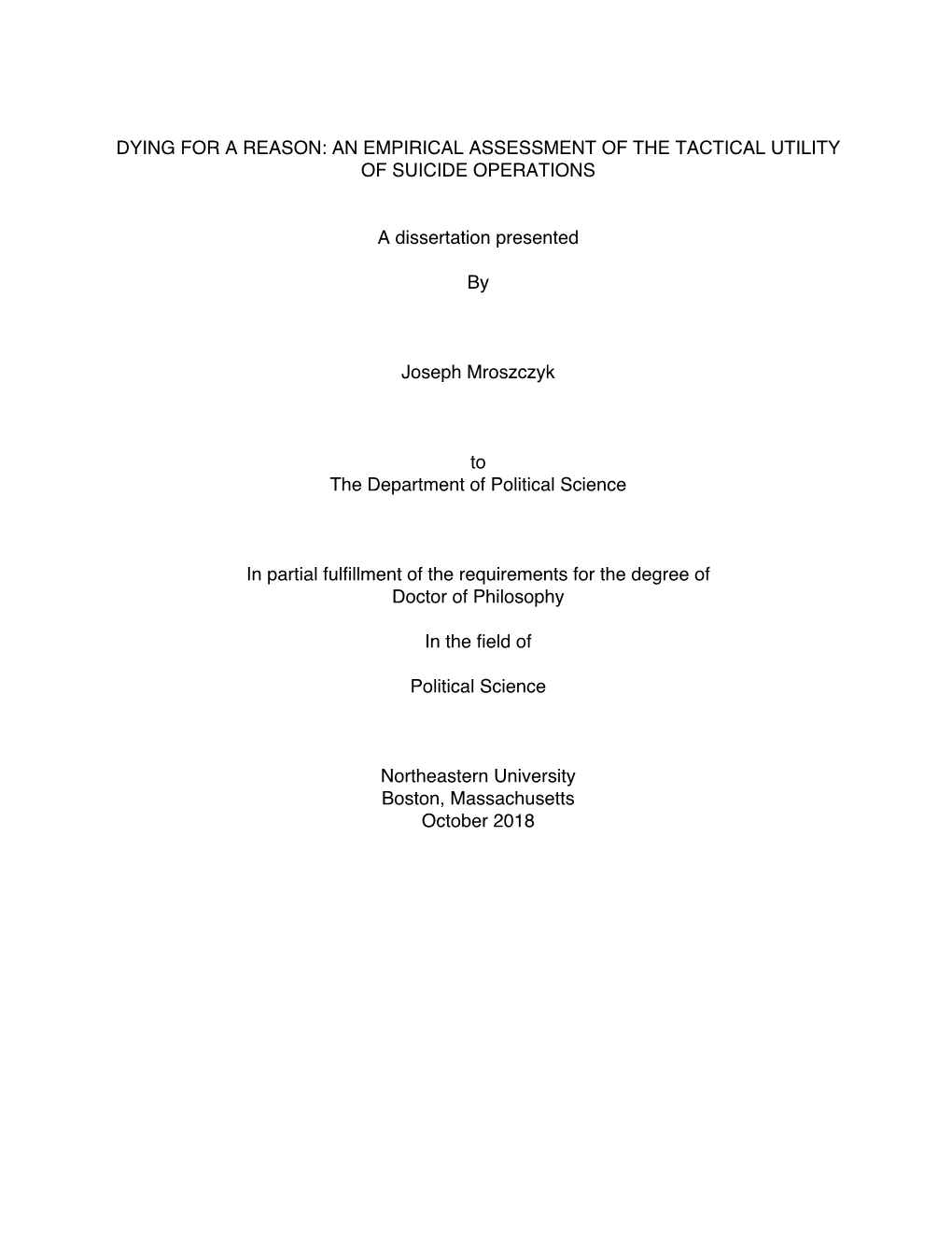 An Empirical Assessment of the Tactical Utility of Suicide Operations