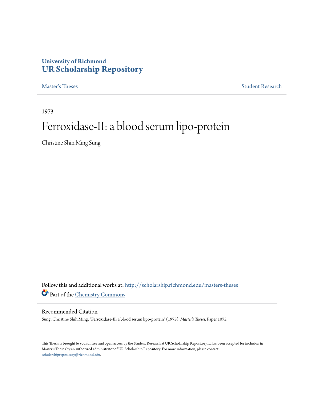 Ferroxidase-II: a Blood Serum Lipo-Protein Christine Shih Ming Sung