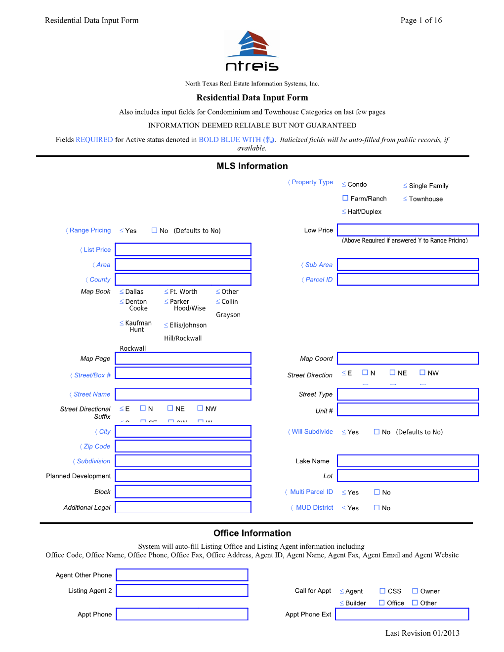 Residential Data Input Form Page 13 of 13