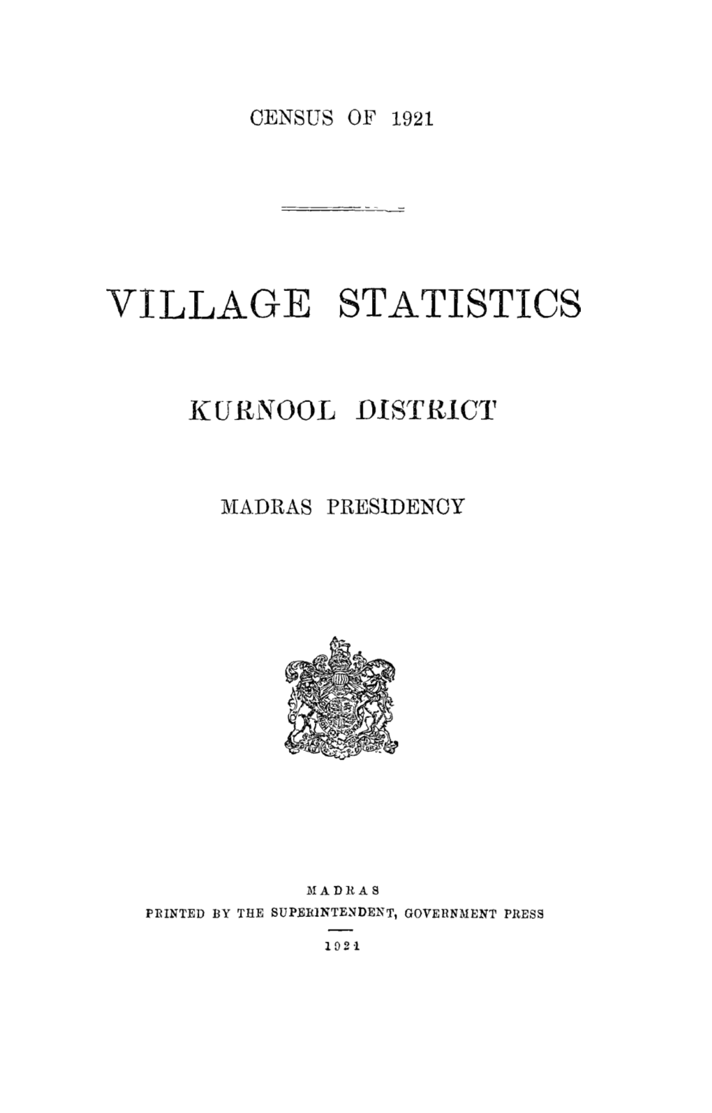 Village Statistics, Kurnool District, Andhra Pradesh